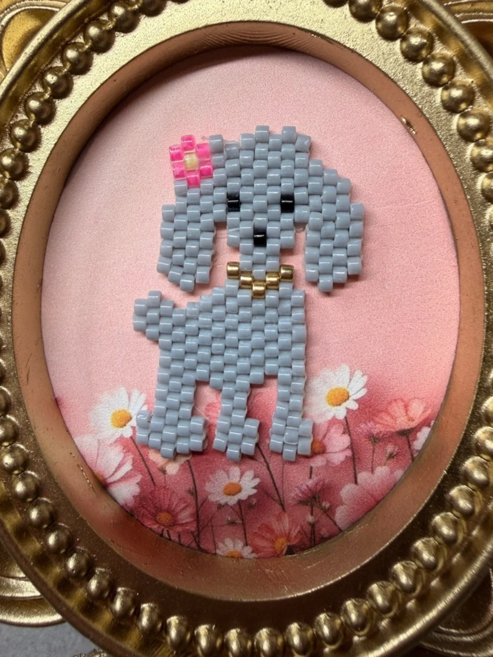 Mini Beaded Poodle Art in Gold Frame – Handmade Dog Decor - Picture 4 of 4